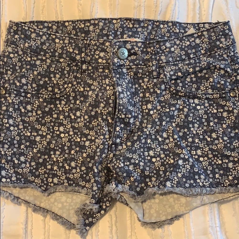 Floral denim shorts
